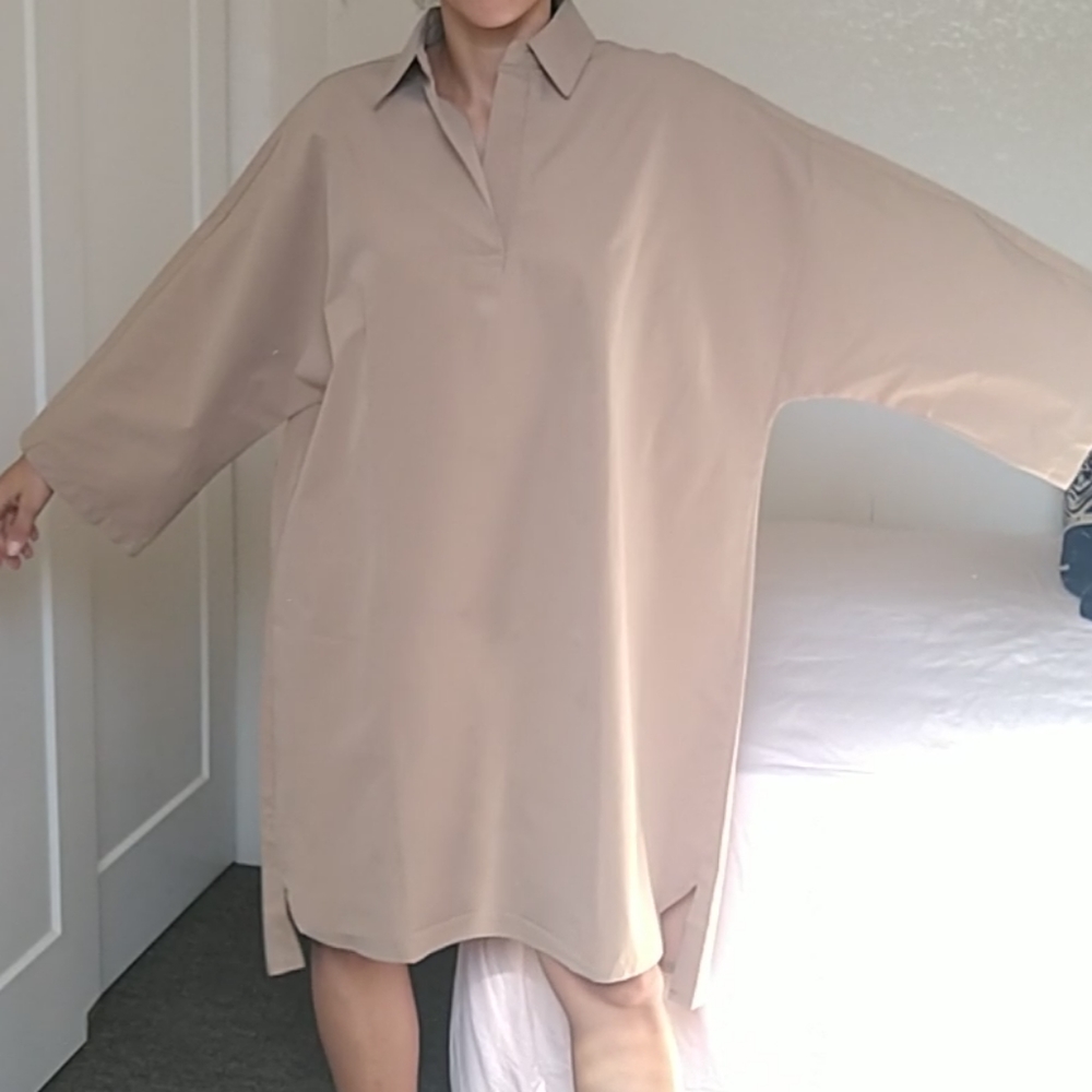 Collared Crisp Tan Tunic Dress